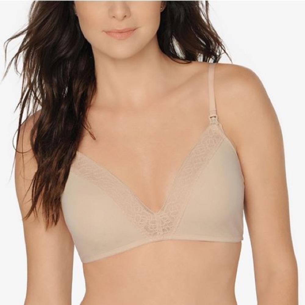 Natori Lace Trim Wireless Maternity Bra Black 32C